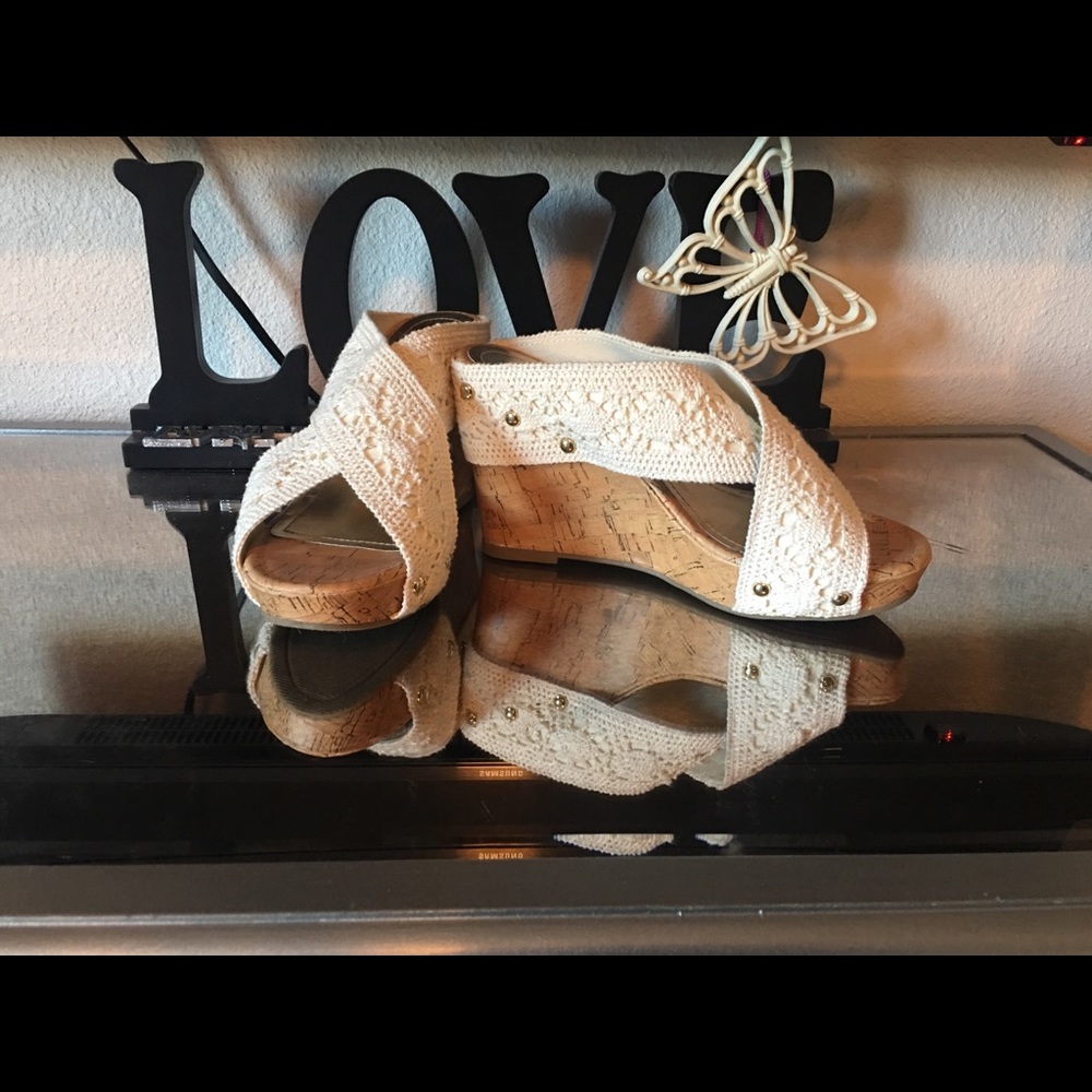 Madden Girl white wedges.